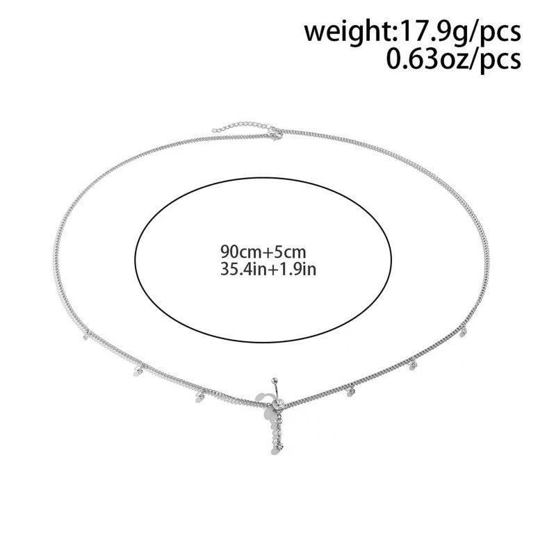 Silver Rhinestone Body Chain Sexy Belly Button Ring with Waist Chain Shiny Crystal Navel Ring