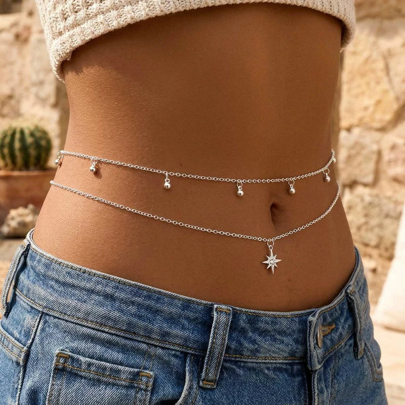 Silver Sun Belly Chain Bikini Body Chain Adjustable Beach Waist Jewelry Accessories