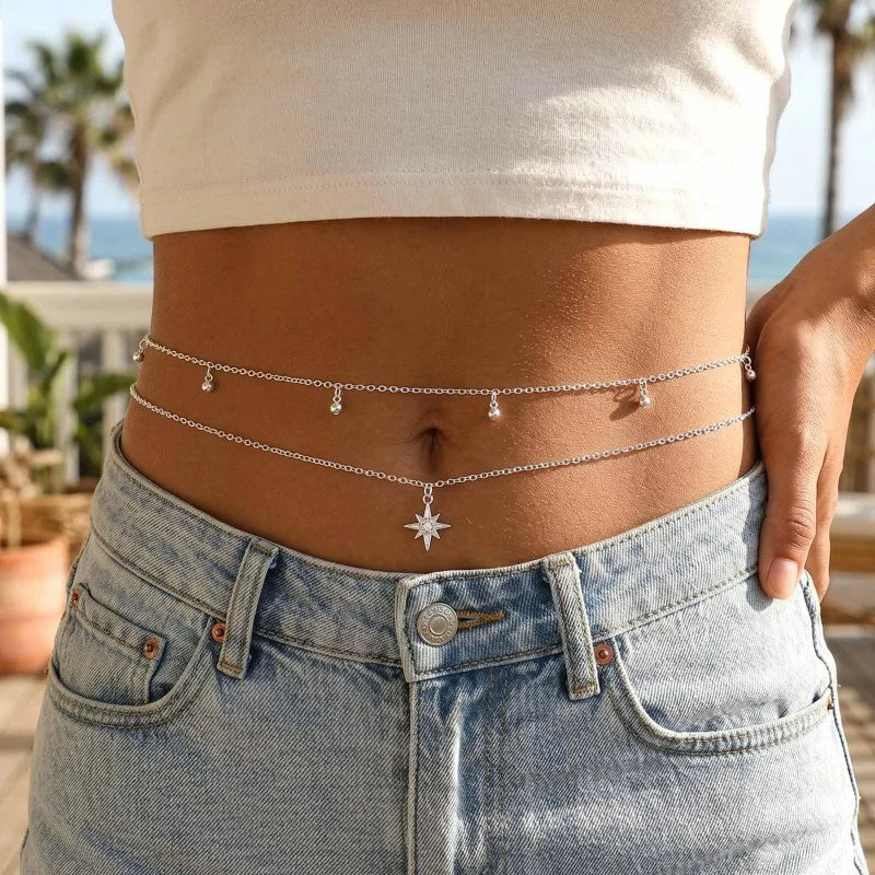 Silver Sun Belly Chain Bikini Body Chain Adjustable Beach Waist Jewelry Accessories