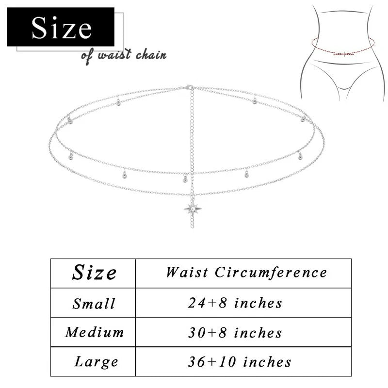Silver Sun Belly Chain Bikini Body Chain Adjustable Beach Waist Jewelry Accessories
