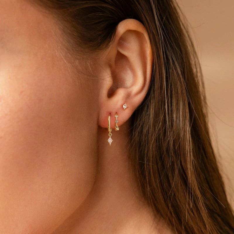 Small 14K Gold Plated Huggie Hoop Earrings Dainty Earring Stacks