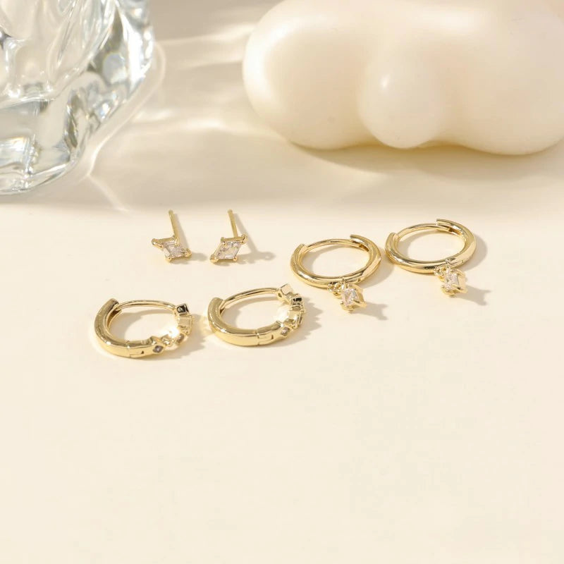 Small 14K Gold Plated Huggie Hoop Earrings Dainty Earring Stacks