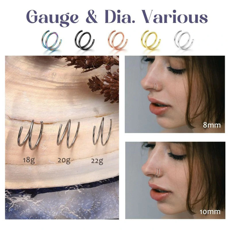 Softened 316L Stainless Steel Double Hoop Nose Ring for Single Piercing