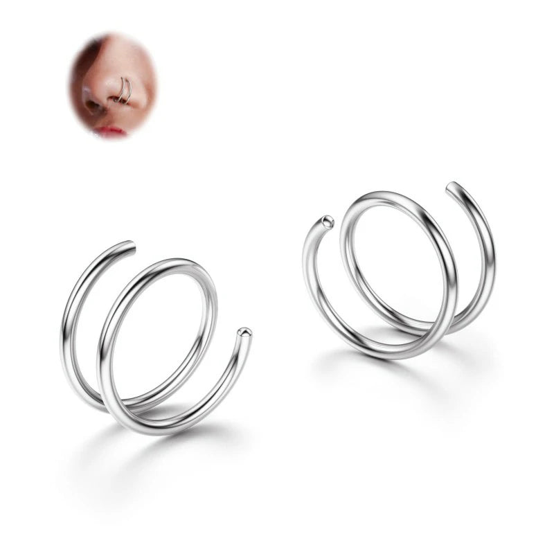 Softened 316L Stainless Steel Double Hoop Nose Ring for Single Piercing