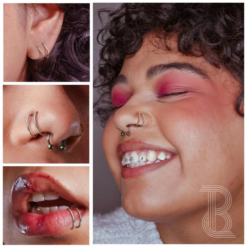 Softened 316L Stainless Steel Double Hoop Nose Ring for Single Piercing