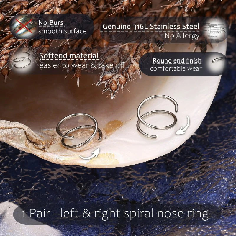 Softened 316L Stainless Steel Double Hoop Nose Ring for Single Piercing