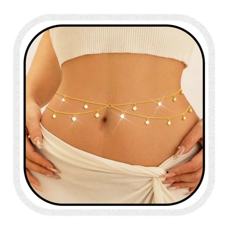 Sparkly Waist Chain Gold Rhinestone Belly Chains Adjustable Body Jewelry