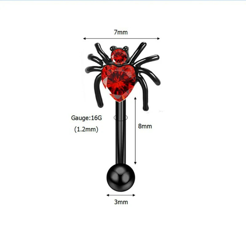 Spider Eyebrow Ring Stainless Steel Black Insect Eyebrow Curved Barbells Cartilage Earrings Halloween
