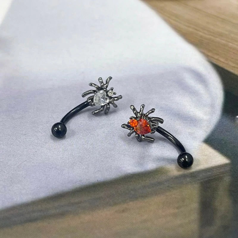 Spider Eyebrow Ring Stainless Steel Black Insect Eyebrow Curved Barbells Cartilage Earrings Halloween