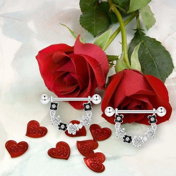 Stainless Steel Barbell Nipple Ring Puma Flower Sold as Pair