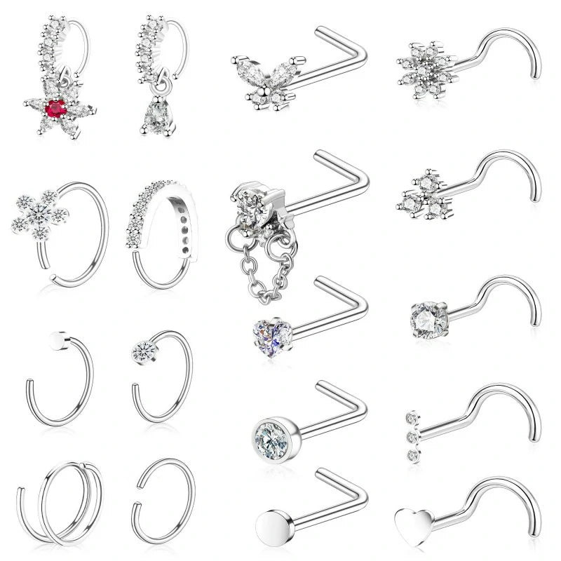 Stainless Steel Hypoallergenic Nose Piercing Jewelry 20G L Shaped Corkscrew Nose Rings