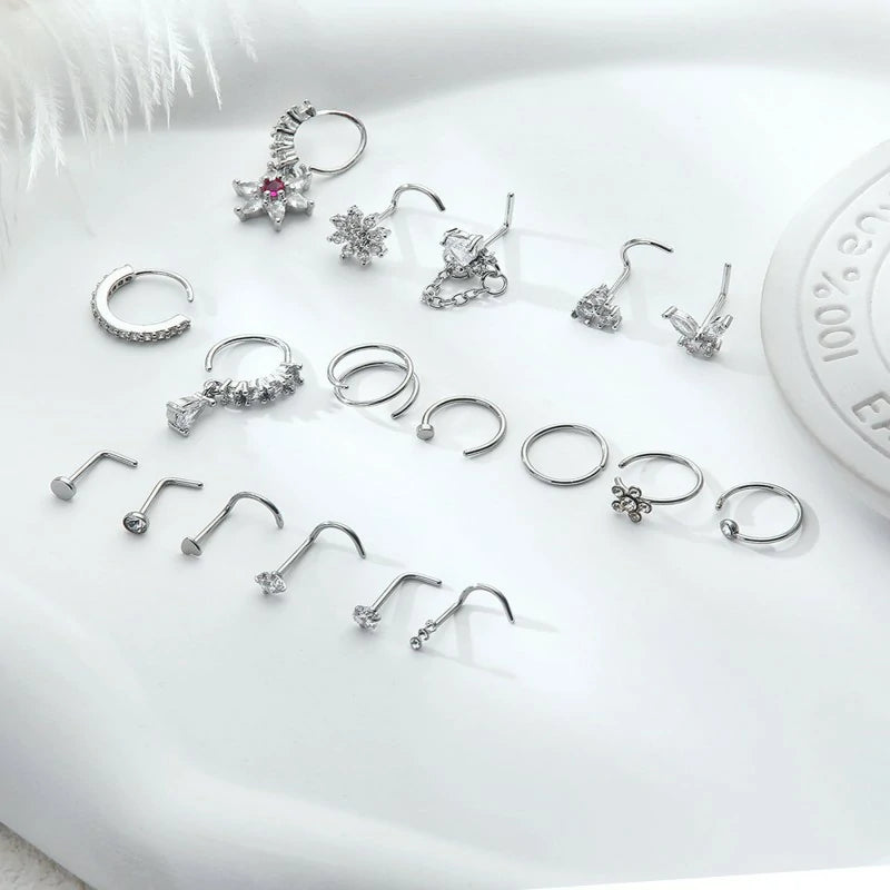 Stainless Steel Hypoallergenic Nose Piercing Jewelry 20G L Shaped Corkscrew Nose Rings