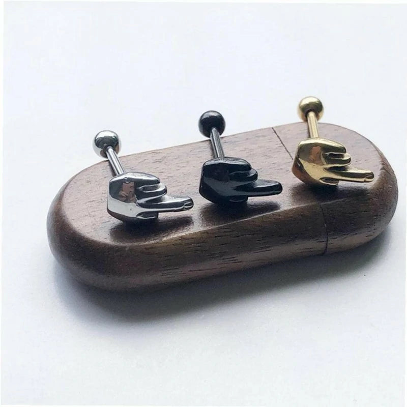 Stainless Steel Middle Finger Gesture Tongue Barbell Stud Piercing