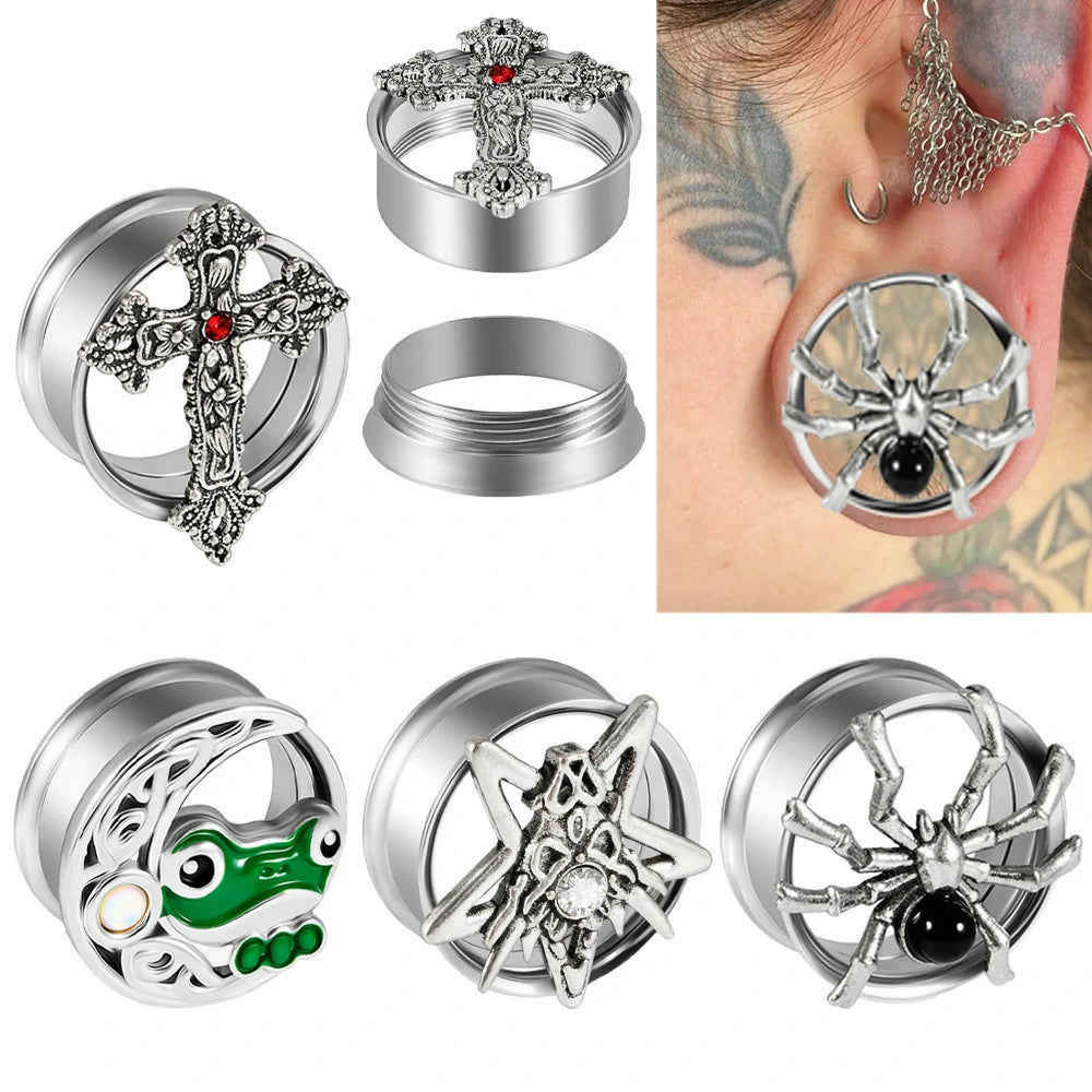 Stainless Steel Modular Ring Ear Tunnels Saddle Flare Plugs for Stretched Ears Industrial Punk Gauge Jewelry