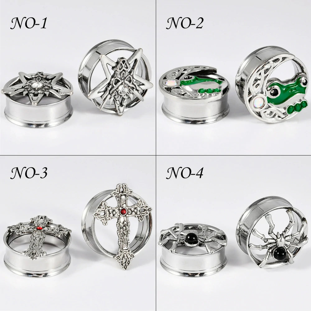 Stainless Steel Modular Ring Ear Tunnels Saddle Flare Plugs for Stretched Ears Industrial Punk Gauge Jewelry