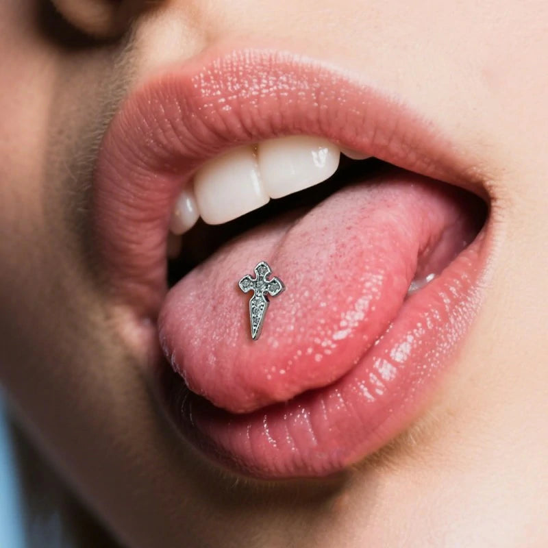 Stainless Steel Tongue Lip studs Gothic Piercing Jewelry Straight Barbells Internally Thread Tongue Stud