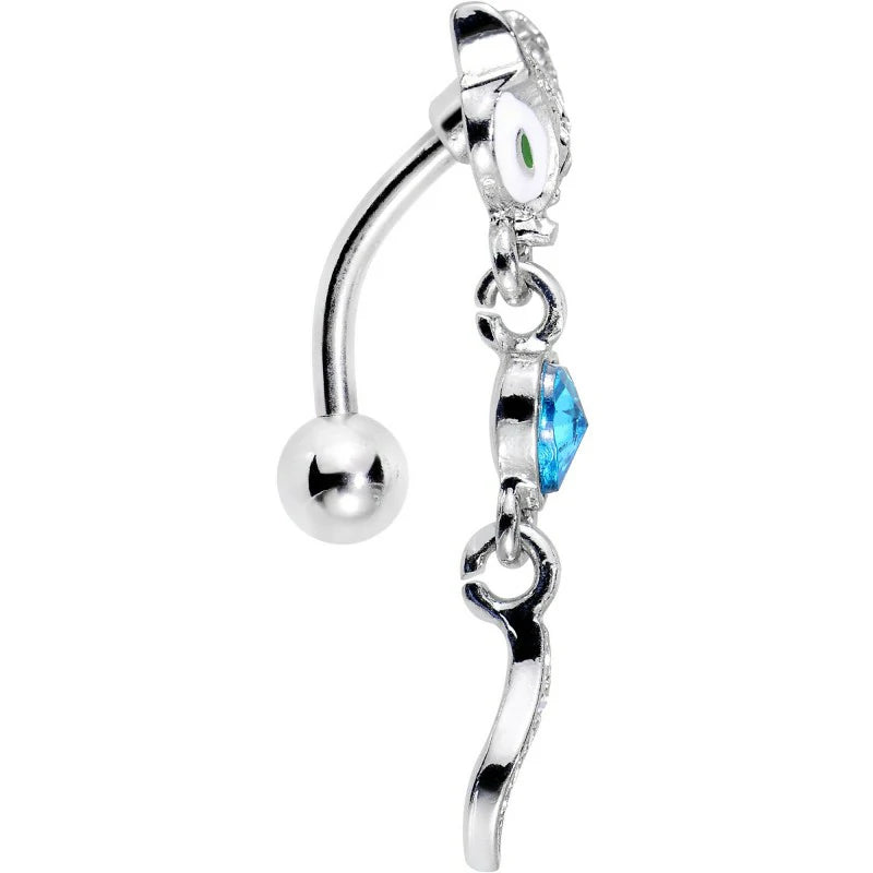 Steel Blue Accent Heart Fierce Foxy Fox Dangle Top Mount Belly Ring