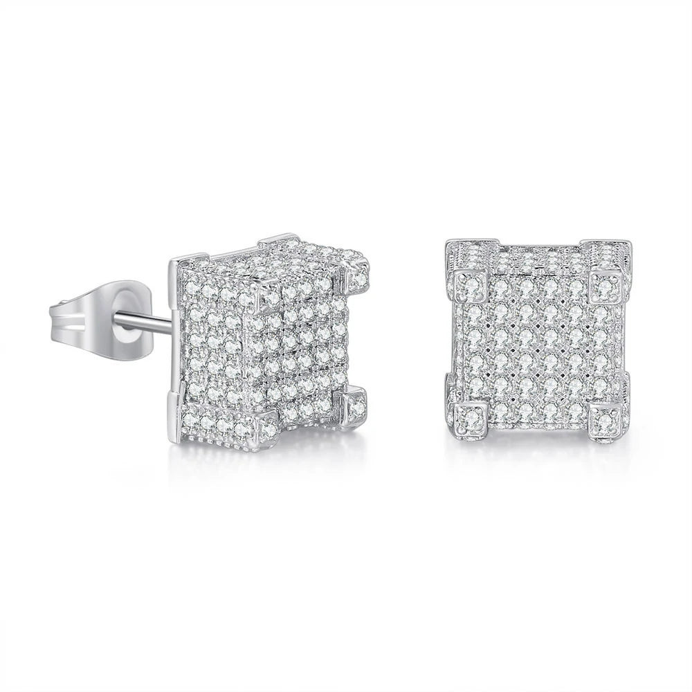 18K White Gold Plated Sterling Silver Asscher Cut Cubic Zirconia Stud Square CZ Stud Earrings