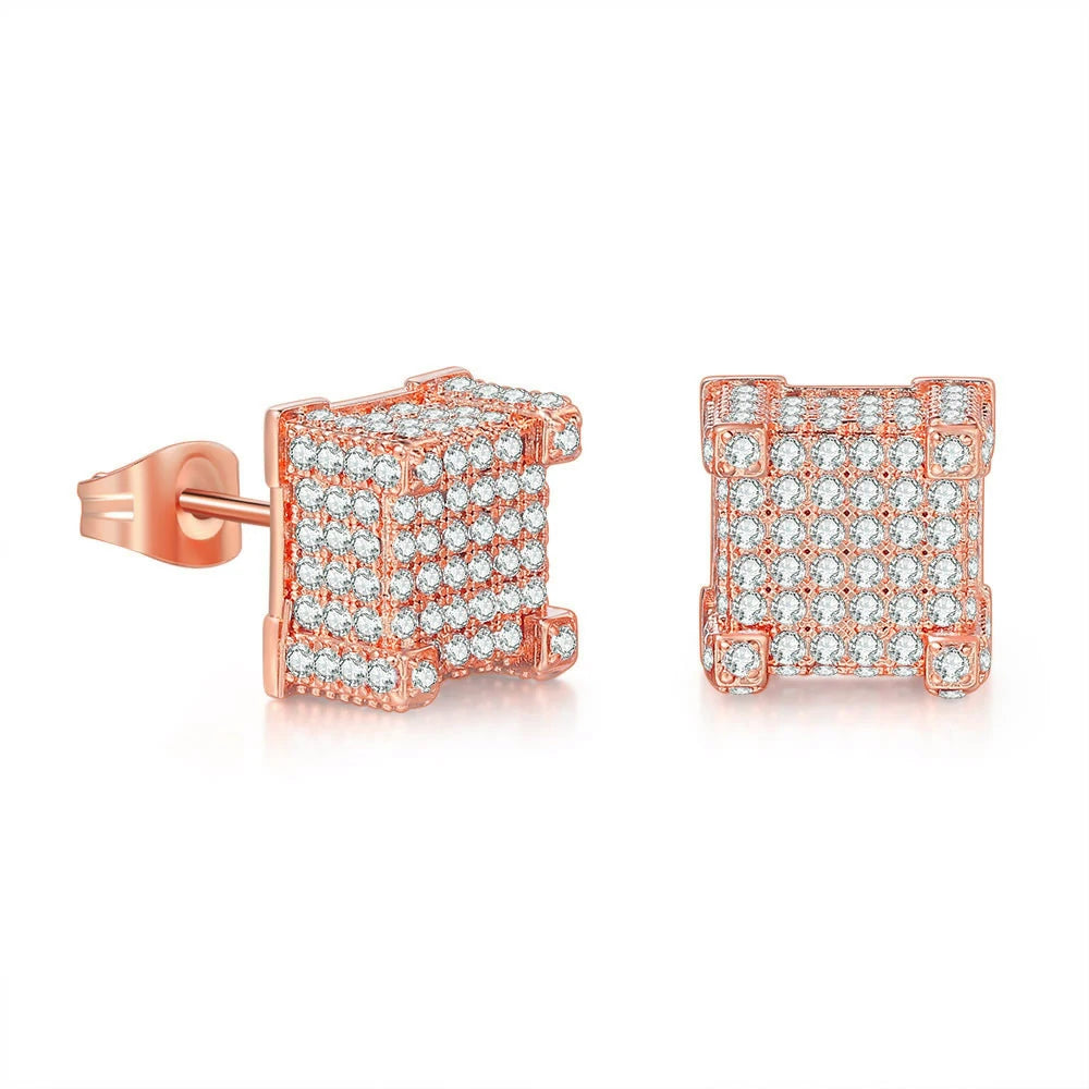 18K White Gold Plated Sterling Silver Asscher Cut Cubic Zirconia Stud Square CZ Stud Earrings
