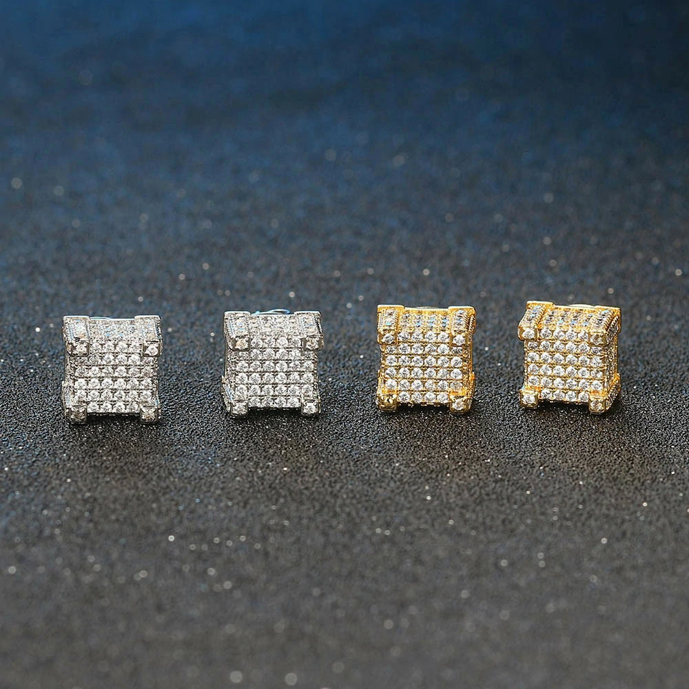 18K White Gold Plated Sterling Silver Asscher Cut Cubic Zirconia Stud Square CZ Stud Earrings