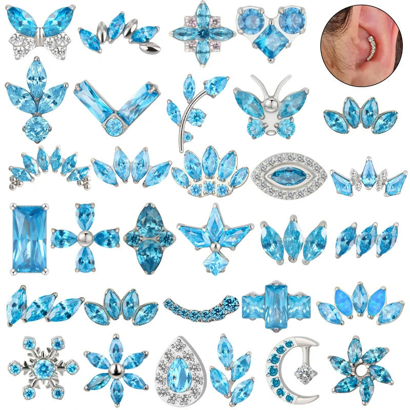 Hypoallergenic Screw Back Earrings Surgical Stainless Steel Stud Earrings for Sensitive Ears Cute Butterfly Flower Heart CZ Earring