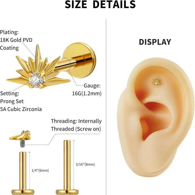 Titanium North Star Piercing Jewelry for Conch Helix Flat Tragus
