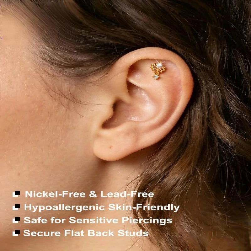 Titanium Threadless Flat Back Nose Stud 6MM Dangle Cartilage Conch Tragus Helix Earrings