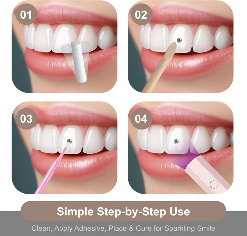 Tooth Gems Kit with Crystals and Diamantes Diamond Jewels for Use Silver Long Lasting Teeth Gem Kits with Star Designs and Ornaments
