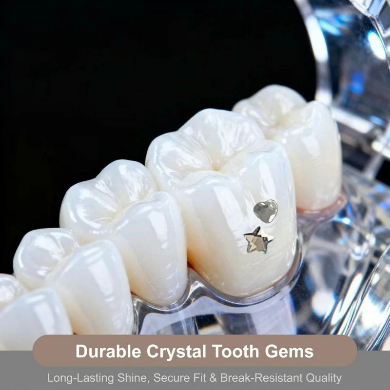 Tooth Gems Kit with Crystals and Diamantes Diamond Jewels for Use Silver Long Lasting Teeth Gem Kits with Star Designs and Ornaments