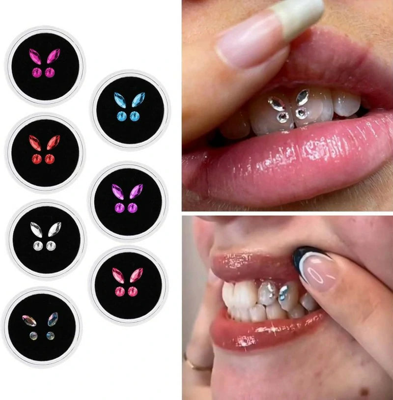 4 Pieces Tooth Shine  DIY Fashionable Tooth Ornaments Artificial Crystal
