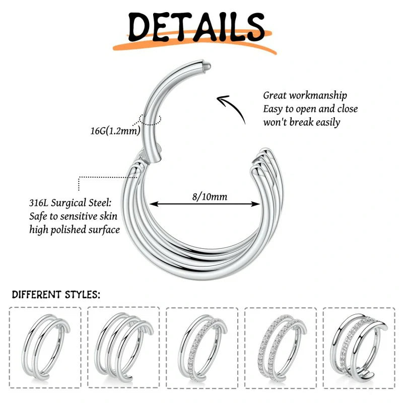 Triple Conch Helix Piercing Jewelry Cartilage Hoop Earring Septum Ring Nose Ring
