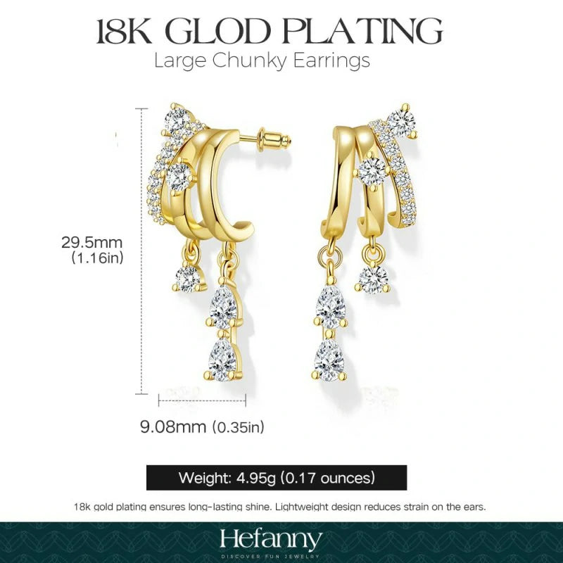 Triple Huggie Stacked Earrings Gold Chain Drop Dangle Earrings Cute Statement CZ Earrings