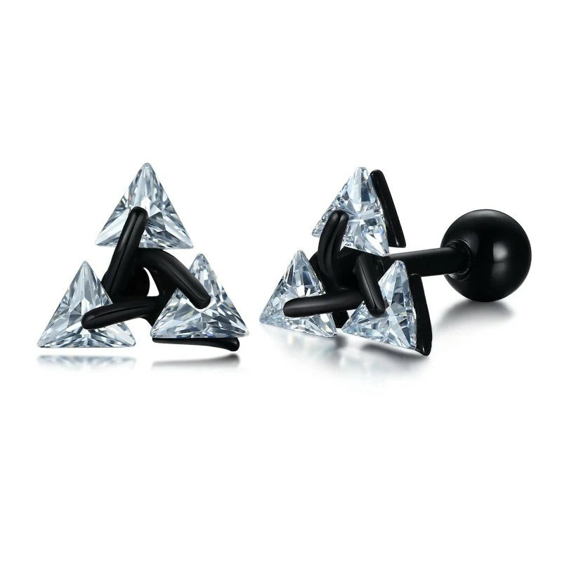 Unisex Geometric Triangle Stud Earrings, Stainless Steel Minimalist Cubic Zirconia Pierced Post Earrings
