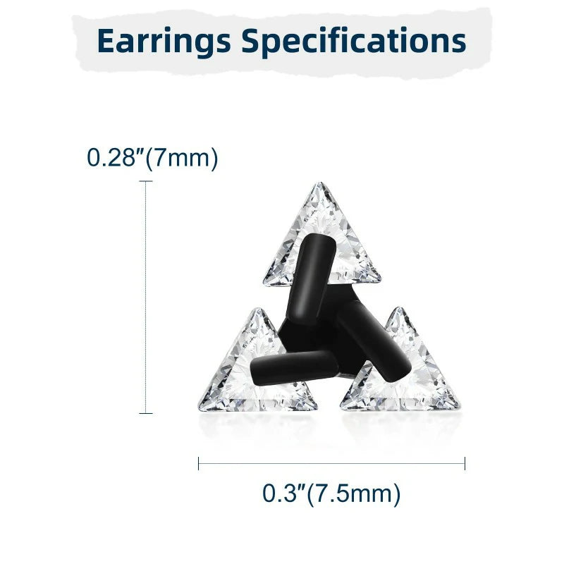 Unisex Geometric Triangle Stud Earrings, Stainless Steel Minimalist Cubic Zirconia Pierced Post Earrings