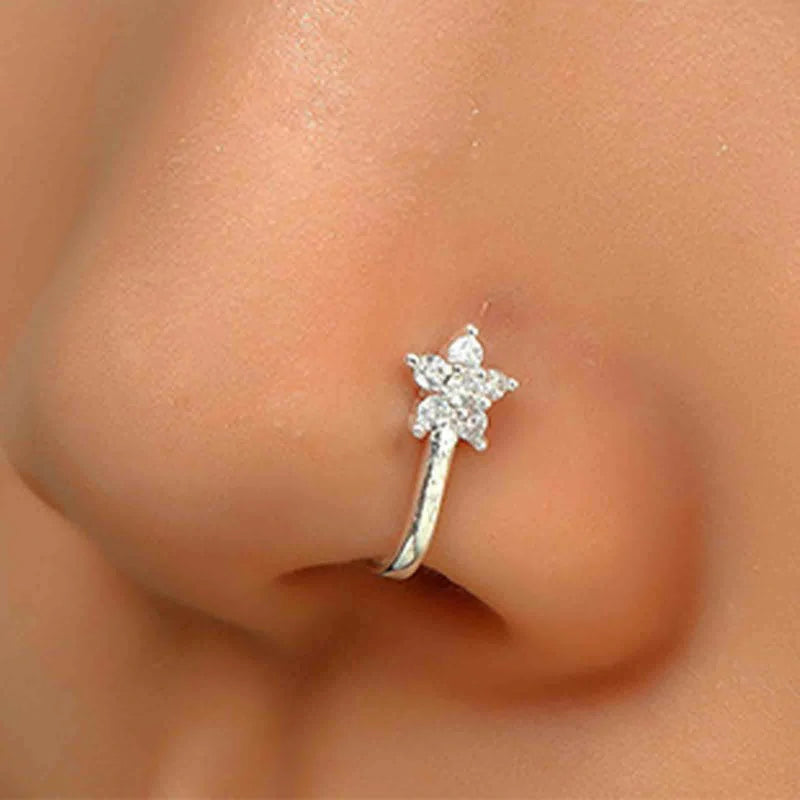 Vintage Crystal Star Gold Rhinestone Stud Boho Cz No Piercing Hoop Clip On Nose Ring Jewelry