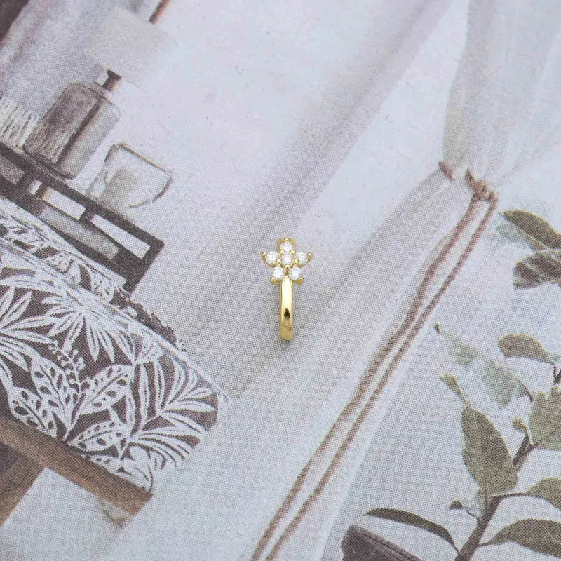 Vintage Crystal Star Gold Rhinestone Stud Boho Cz No Piercing Hoop Clip On Nose Ring Jewelry