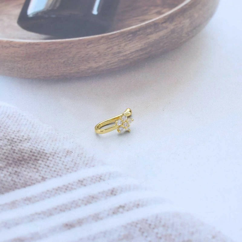 Vintage Crystal Star Gold Rhinestone Stud Boho Cz No Piercing Hoop Clip On Nose Ring Jewelry