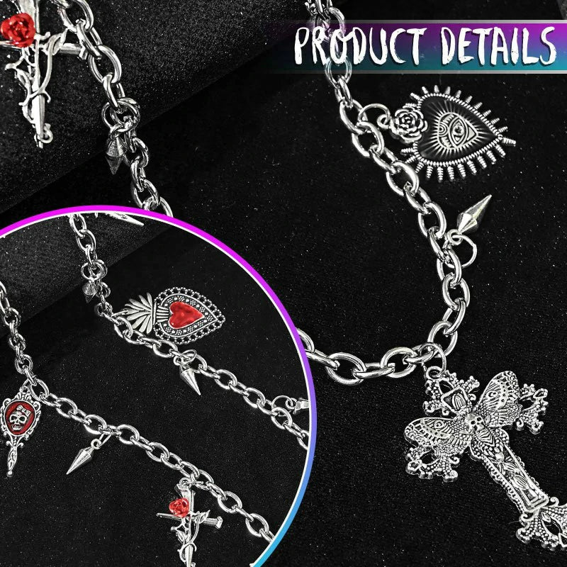 Waist Chain Y2k Silver Cross Heart Belt Women Charms Skeleton Punk Body Chain for Pants and Dress