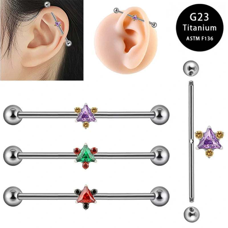Zirconia Square Industrial Barbell Earrings Minimalist Stainless Steel Industrial Bar Long Cartilage Earrings