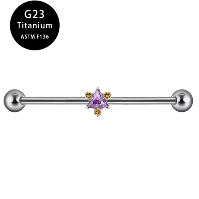 Zirconia Square Industrial Barbell Earrings Minimalist Stainless Steel Industrial Bar Long Cartilage Earrings