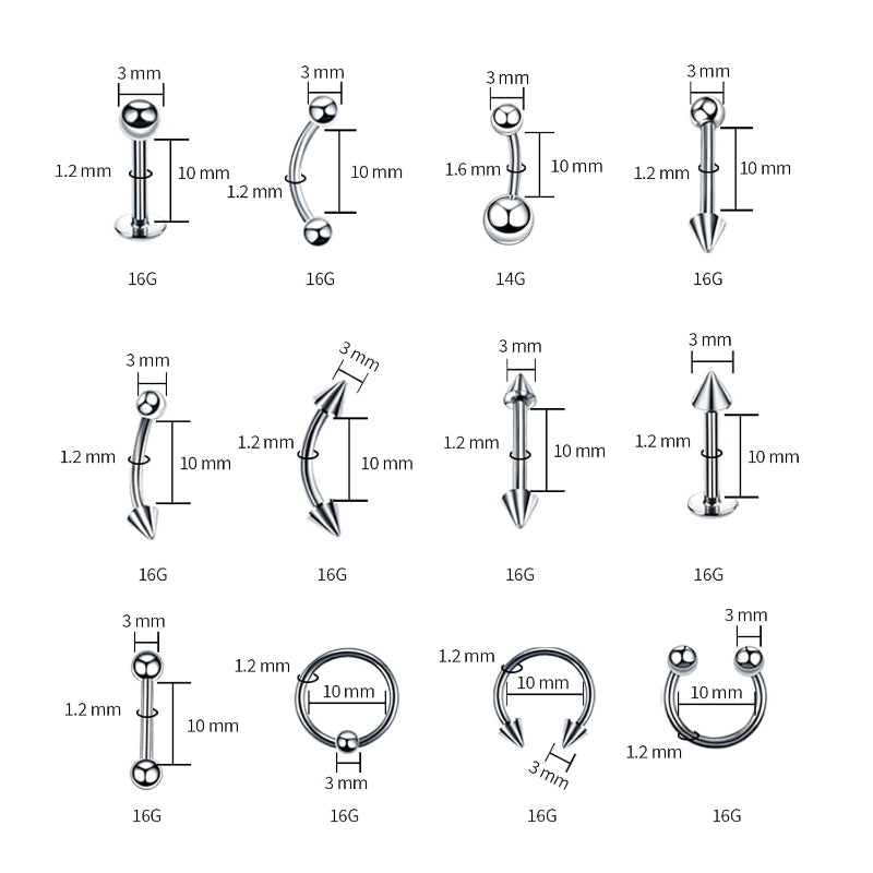 A - minusone 84PCS Body Septum Piercing Kit 14G 16G Tools for Nose Tongue Lip Ear Eyebrow Belly Button Cartilage Tragus Industrial Barbell Helix Daith Piercing Jewelry Clamps - QIAO CrystalQIAO CrystalQIAO Crystal