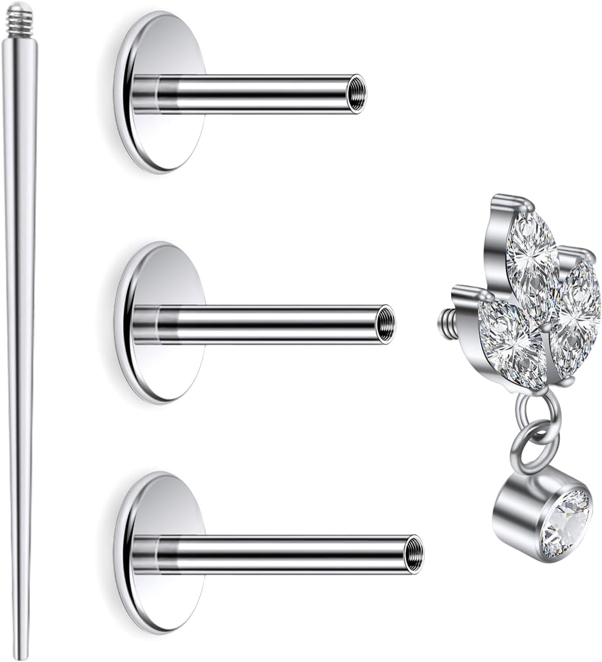 Astm F136 Titanium Internally Threaded Flat Back Earrings Tragus Helix Conch - QIAO CrystalQIAO CrystalQIAO Crystal