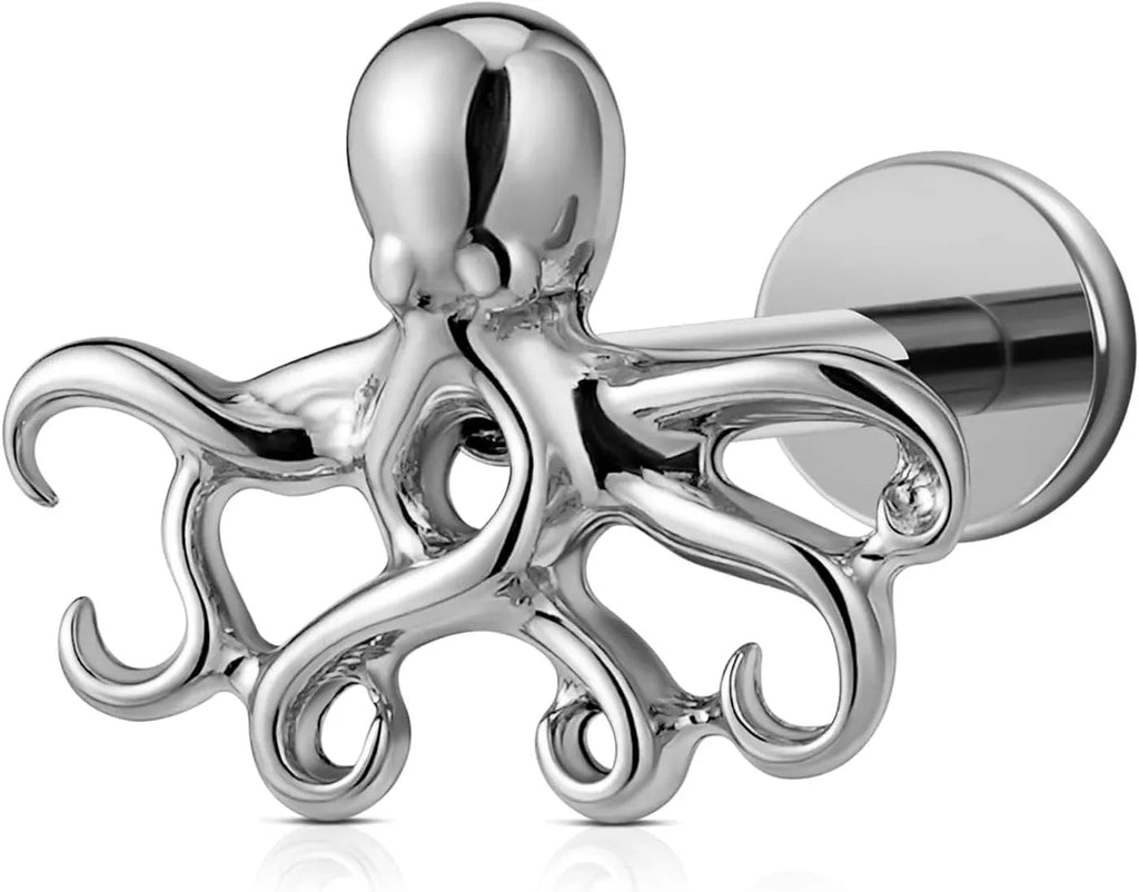 ASTM F136 Titanium Octopuses Piercings Jewelry with 6mm 8mm Post for Conch Helix Flat - QIAO CrystalQIAO CrystalQIAO Crystal