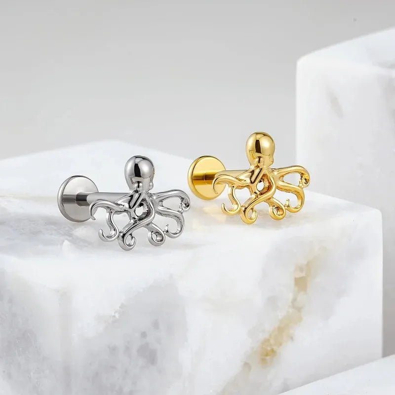ASTM F136 Titanium Octopuses Piercings Jewelry with 6mm 8mm Post for Conch Helix Flat - QIAO CrystalQIAO CrystalQIAO Crystal