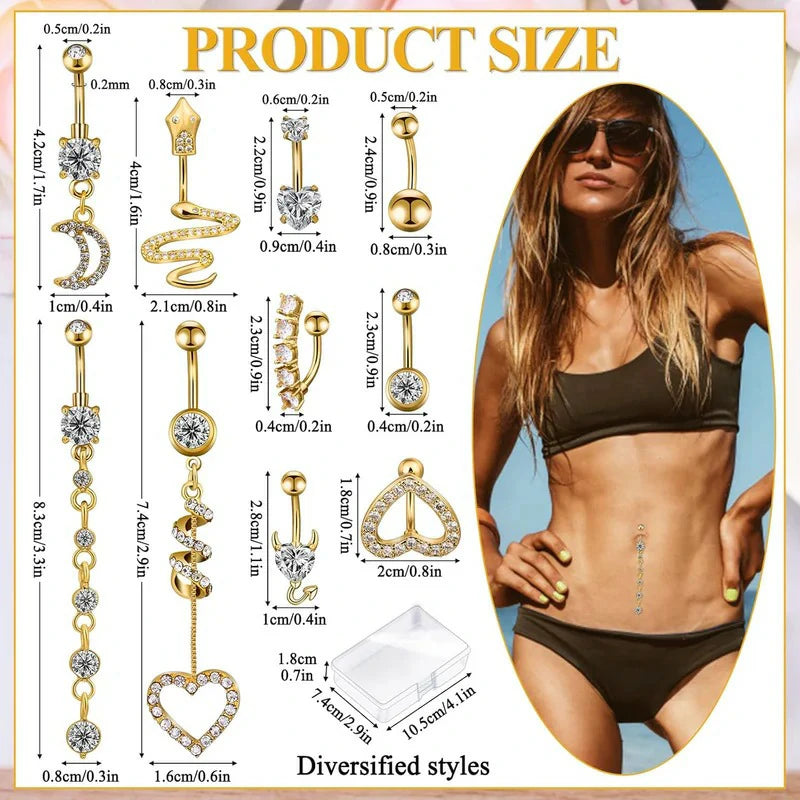 10 PCS 14G Surgical Steel Belly Button Rings Barbell Jewelry Rings Bulk for Body Piercing