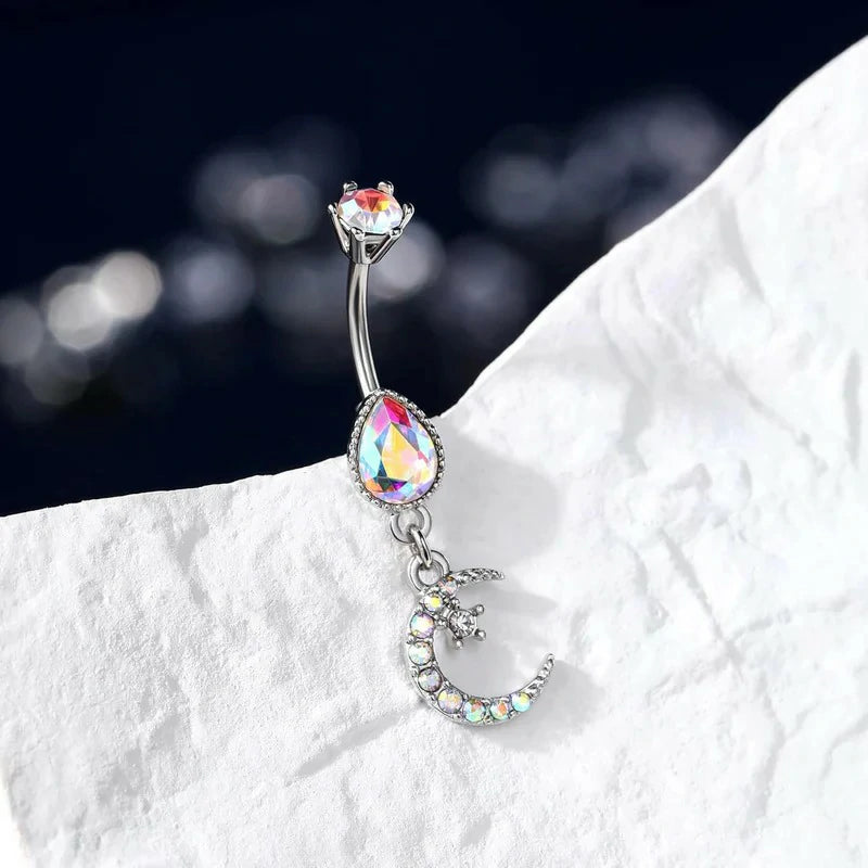 Dangle Belly Button Ring 14G Moon Dangly Belly Navel Rings Belly Piercing Jewelry Dangling Stainless Steel