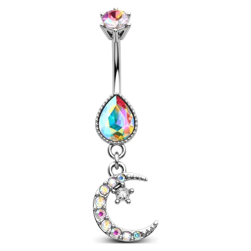 Dangle Belly Button Ring 14G Moon Dangly Belly Navel Rings Belly Piercing Jewelry Dangling Stainless Steel