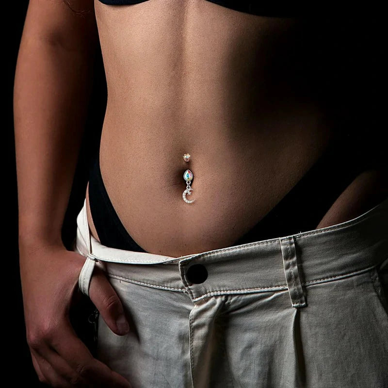 Dangle Belly Button Ring 14G Moon Dangly Belly Navel Rings Belly Piercing Jewelry Dangling Stainless Steel