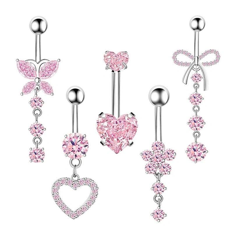 belly-button-ring-dangle-stainless-steel-belly-rings-14g-belly-button-piercing-cute-navel-ring-belly-piercing-jewelry-5pcs-pink