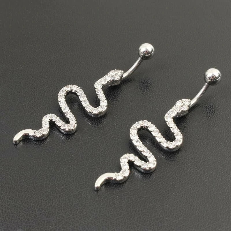 Stainless Steel Dangle Belly Button Rings Sparkling Zircon Piercing Dangling Snake Navel